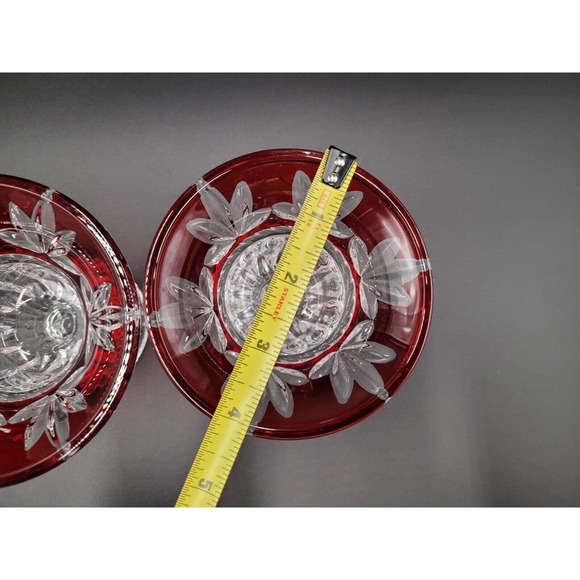 Cristal D'arques France Cut To Clear Candlesticks Ruby Red Crystal 2 Set - Picture 10 of 10